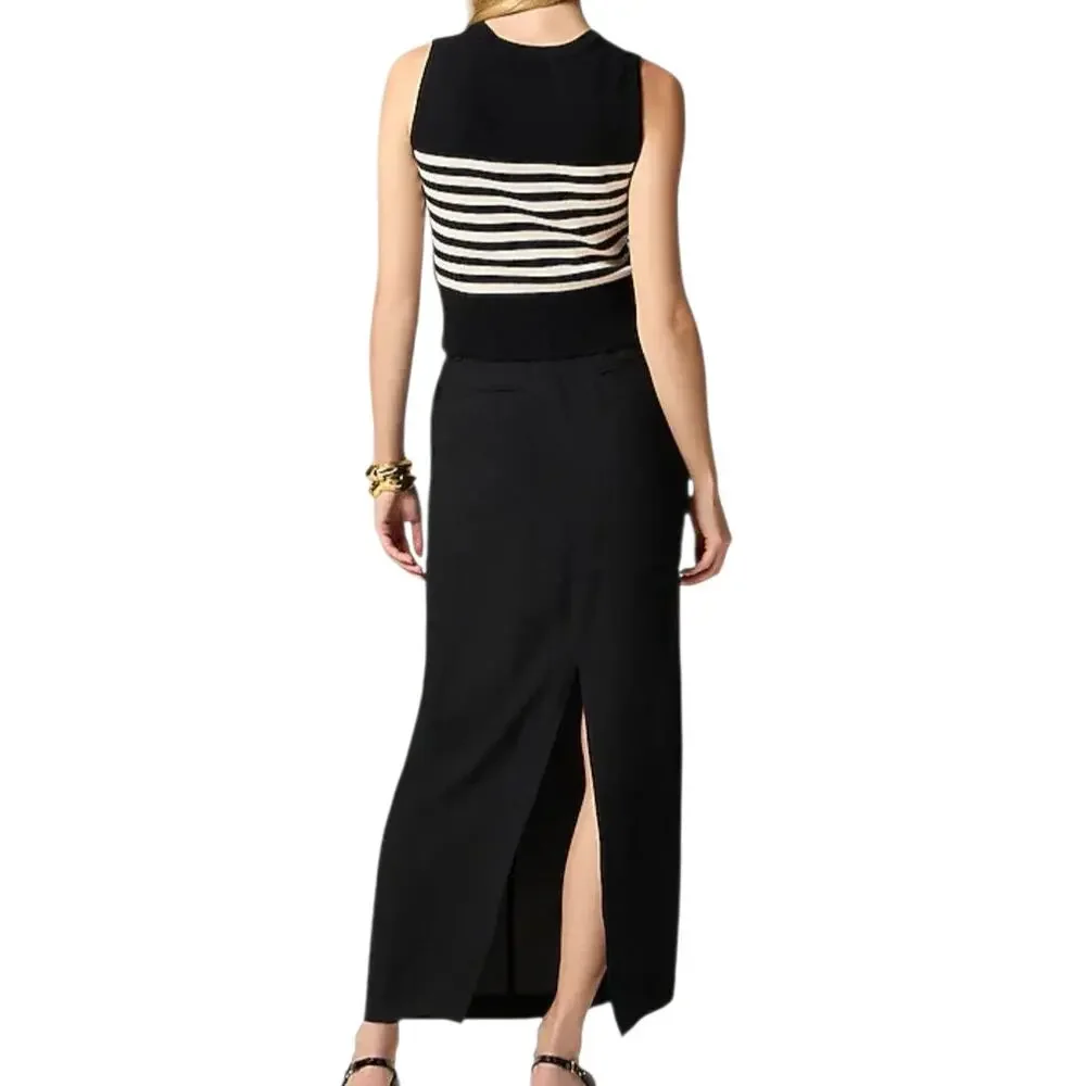 J. Crew Embellished Sweater Shell Black Ivory Beaded Sleeveless Top Crop Medium
